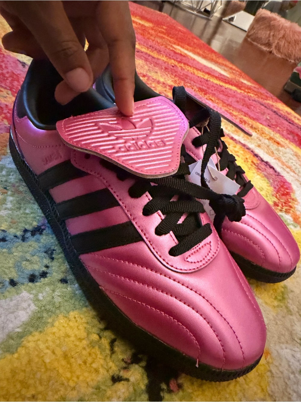 Adidas Women Metallic Pink Samba Shoes with Black Stripes - Picture 4 of 4